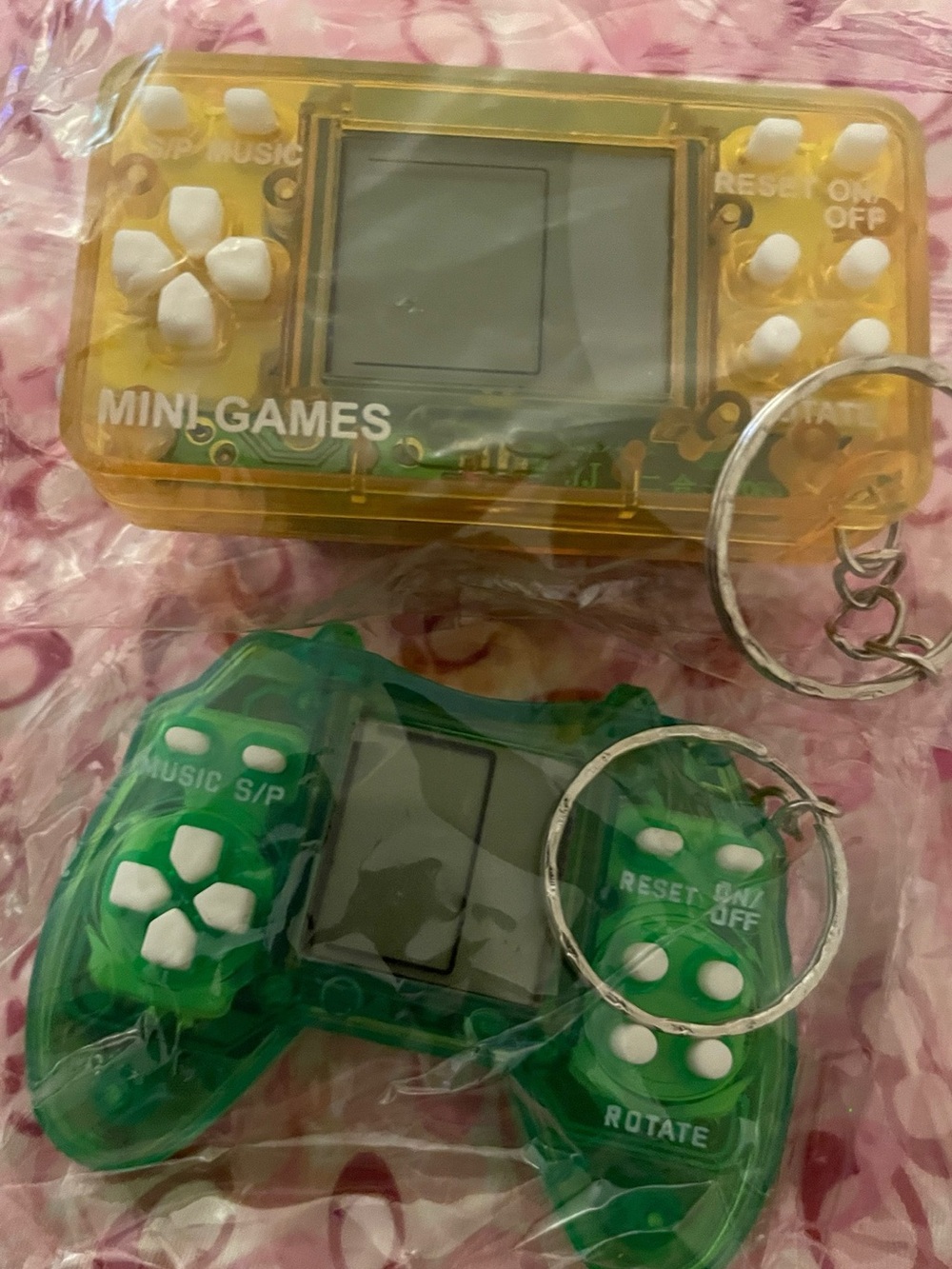 Yellow & Green Mini Games Handheld Keychain - Portable Retro Play